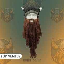 Bonnet Cornes Et Barbe Viking | Noir Et Roux