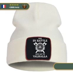 Bonnet Viking Die In Battle & Go To Valhalla -Viking Soldes Magasin Bonnet Viking Die in Battle Go to Valhalla white