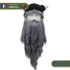 Bonnet Cornes Et Barbe Viking | Noir Et Gris