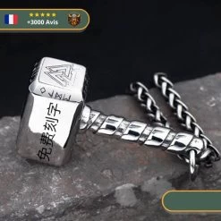 Collier Marteau Viking Gravé | Argent -Viking Soldes Magasin H637264a5a18c42cc9a04a1e0d0c864fa2