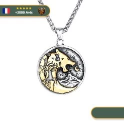 Collier Viking Loup Fenrir Et Lune