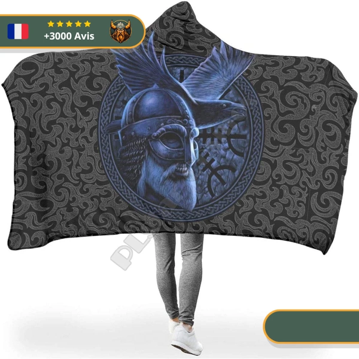 Plaid Guerrier Viking | Noir Et Bleu 2 Plaid Guerrier Viking | Noir Et Bleu – Image 2