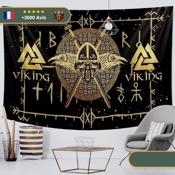 Drapeau Mythologie Viking | Noir Et Or 2 Drapeau Mythologie Viking | Noir Et Or – Image 2