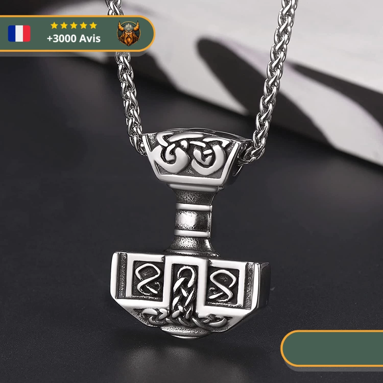 Collier Pendentif Marteau De Thor | Argent 3 Collier Pendentif Marteau De Thor | Argent – Image 3