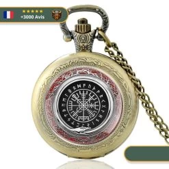 Montre à Gousset Viking Boussole Runique -Viking Soldes Magasin Montre a gousset viking boussole runique or face