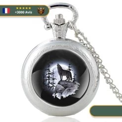 Montre à Gousset Viking Loup Hurlant à La Lune -Viking Soldes Magasin Montre a gousset viking loup hurlant a la lune argent face