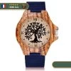 Montre Arbre De Vie Bois Cuir Bleu | Marron