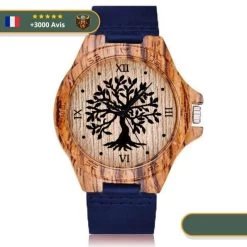 Montre Arbre De Vie Bois Cuir Bleu | Marron