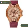 Montre Arbre De Vie Bois Cuir Rouge | Marron