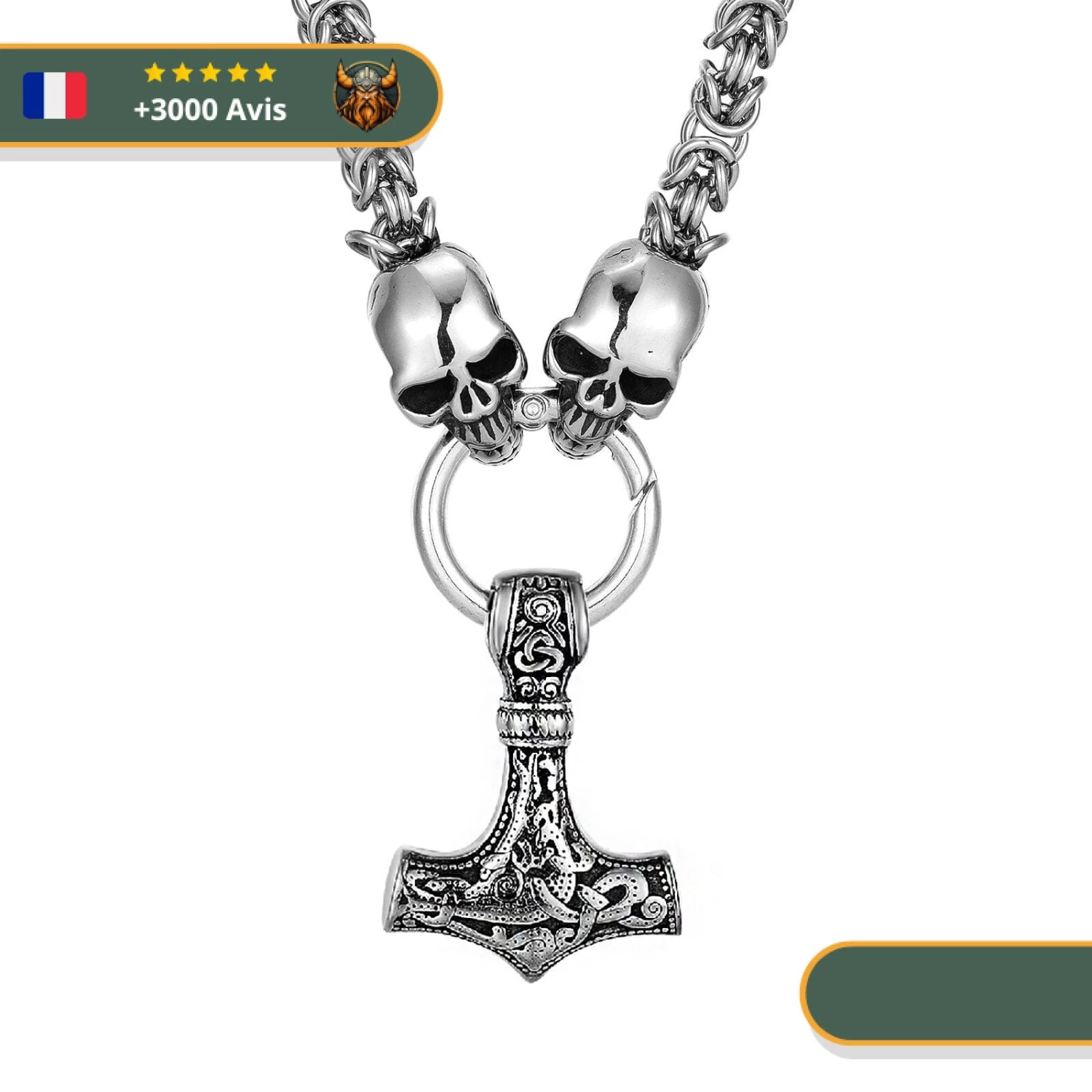 Collier Viking Marteau De Thor Et Têtes De Morts 2 Collier Viking Marteau De Thor Et Têtes De Morts – Image 2