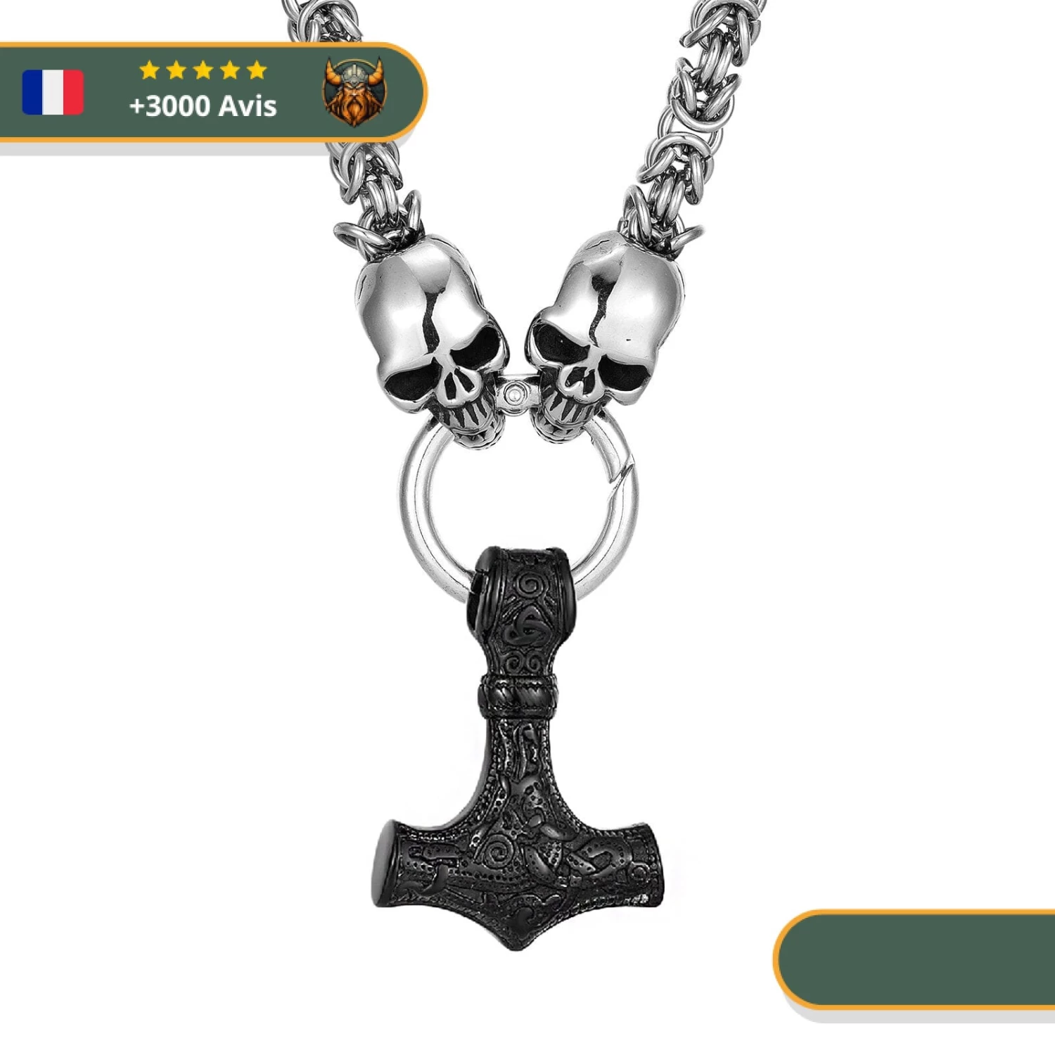 Collier Viking Marteau De Thor Et Têtes De Morts 4 Collier Viking Marteau De Thor Et Têtes De Morts – Image 4