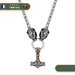 Collier Viking Marteau De Thor Et Loups