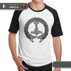 T-shirt Viking Fenrir & Mjolnir -Viking Soldes Magasin T shirt mjolnir blanc noir