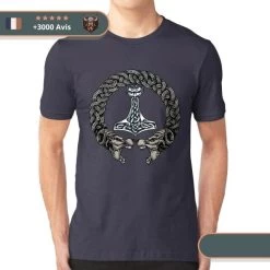 T-shirt Viking Fenrir & Mjolnir -Viking Soldes Magasin T shirt mjolnir bleu