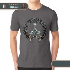 T-shirt Viking Fenrir & Mjolnir -Viking Soldes Magasin T shirt mjolnir gris fonce
