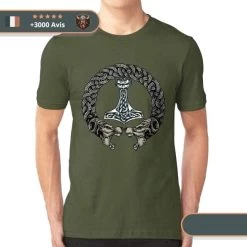 T-shirt Viking Fenrir & Mjolnir -Viking Soldes Magasin T shirt mjolnir vert