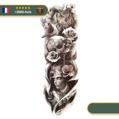 Tatouage Temporaire Viking<br> Déesse Nordique Hela Hibou Et Crâne