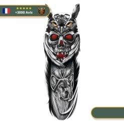 Tatouage Temporaire Viking<br> Hiboux Crâne Et Loup Scandinaves