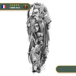 Tatouage Temporaire Viking<br> Odin Et Freya Combattant Fenrir