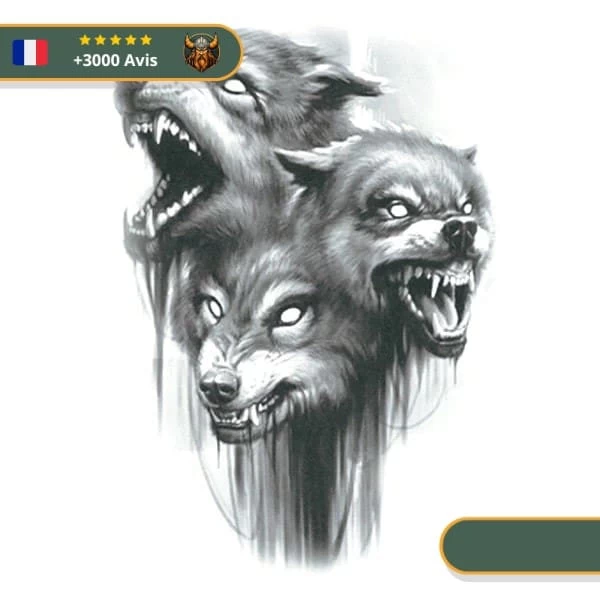 Tatouage Temporaire Viking<br> Têtes Des Loups Fenrir Skoll Et Hati 1 Tatouage Temporaire Viking<br> Têtes Des Loups Fenrir Skoll Et Hati
