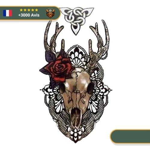 Tatouage Temporaire Viking<br> Triquetra Et Crâne De Cerf 1 Tatouage Temporaire Viking<br> Triquetra Et Crâne De Cerf