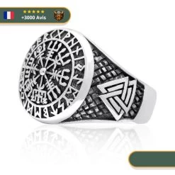 Bague Vegvisir Style Viking | Argent -Viking Soldes Magasin bague vegvisir runes viking valknut argent