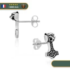 Boucles D'Oreilles Mjöllnir | Argent -Viking Soldes Magasin boucles oreilles mjollnir femme argent
