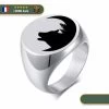 Bague Chevalière Loup Et Croissant De Lune