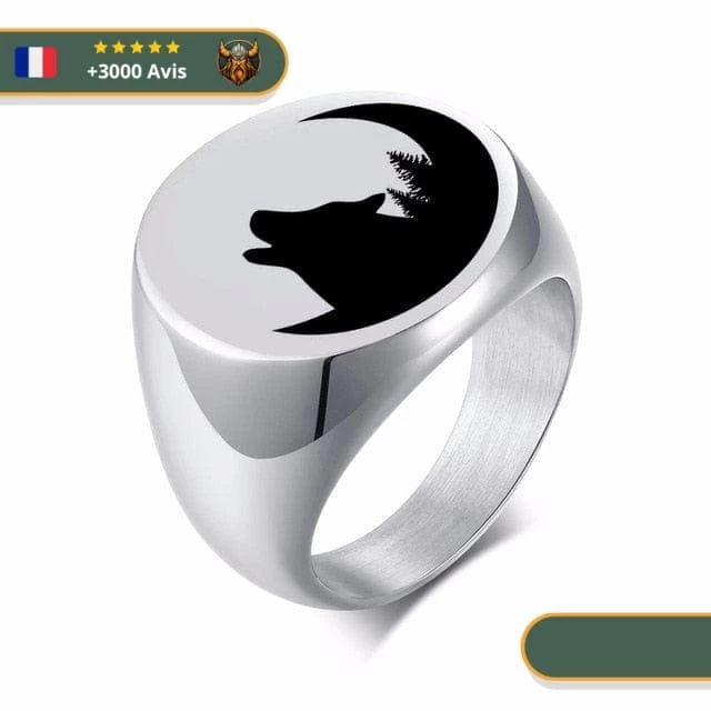 Bague Chevalière Loup Et Croissant De Lune 1 Bague Chevalière Loup Et Croissant De Lune