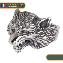 Bague Viking Tête De Loup Fenrir En Argent