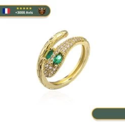 Bague Serpent Couleur Or Aux Yeux Verts