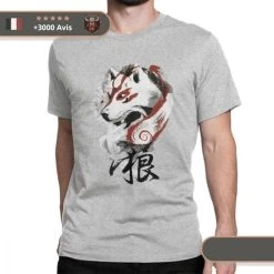 T-shirt Viking Loup -Viking Soldes Magasin t shirt loup manga gris