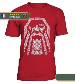 T-shirt Viking Odin -Viking Soldes Magasin t shirt odin rouge
