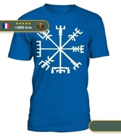 T-shirt Viking Vegvisir -Viking Soldes Magasin t shirt vegvisir bleu