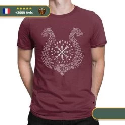 T-shirt Viking Aegishjalmur -Viking Soldes Magasin t shirt viking bordeaux
