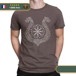 T-shirt Viking Aegishjalmur -Viking Soldes Magasin t shirt viking brun