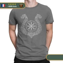 T-shirt Viking Aegishjalmur -Viking Soldes Magasin t shirt viking gris fonce