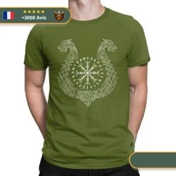 T-shirt Viking Aegishjalmur -Viking Soldes Magasin t shirt viking vert fonce