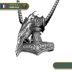 Collier Viking Marteau De Thor Et Corbeau